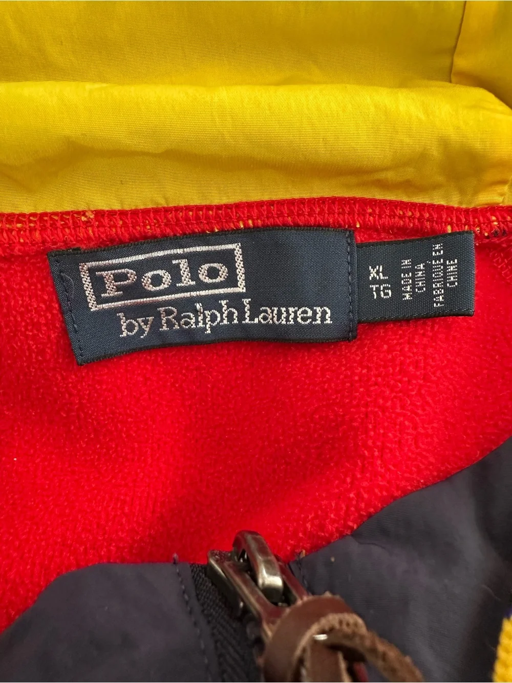 Polo Ralph Lauren Hi Tech Sherpa Fleece Hooded Pullover Red Navy Colorblock XL